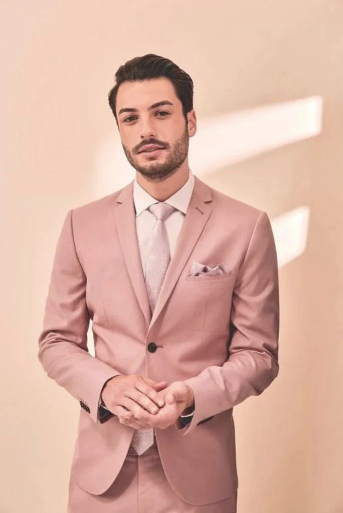 Men Peach 2-Piece Suit | Stylish One Button Formal Bespoke Outfit