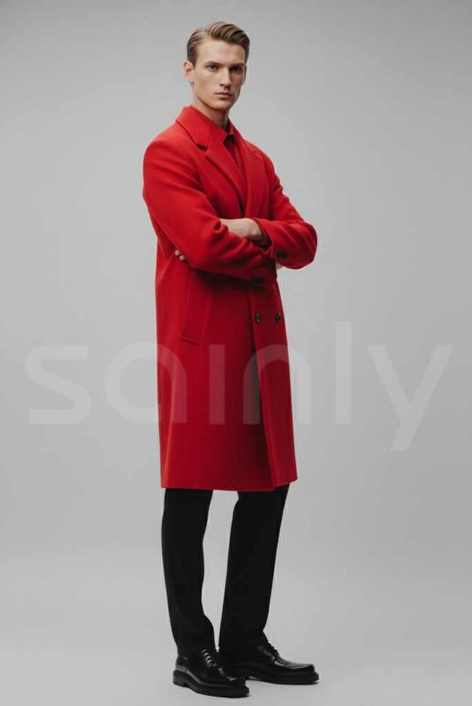 Elegant men red wool overcoat for formal and casual outings-side