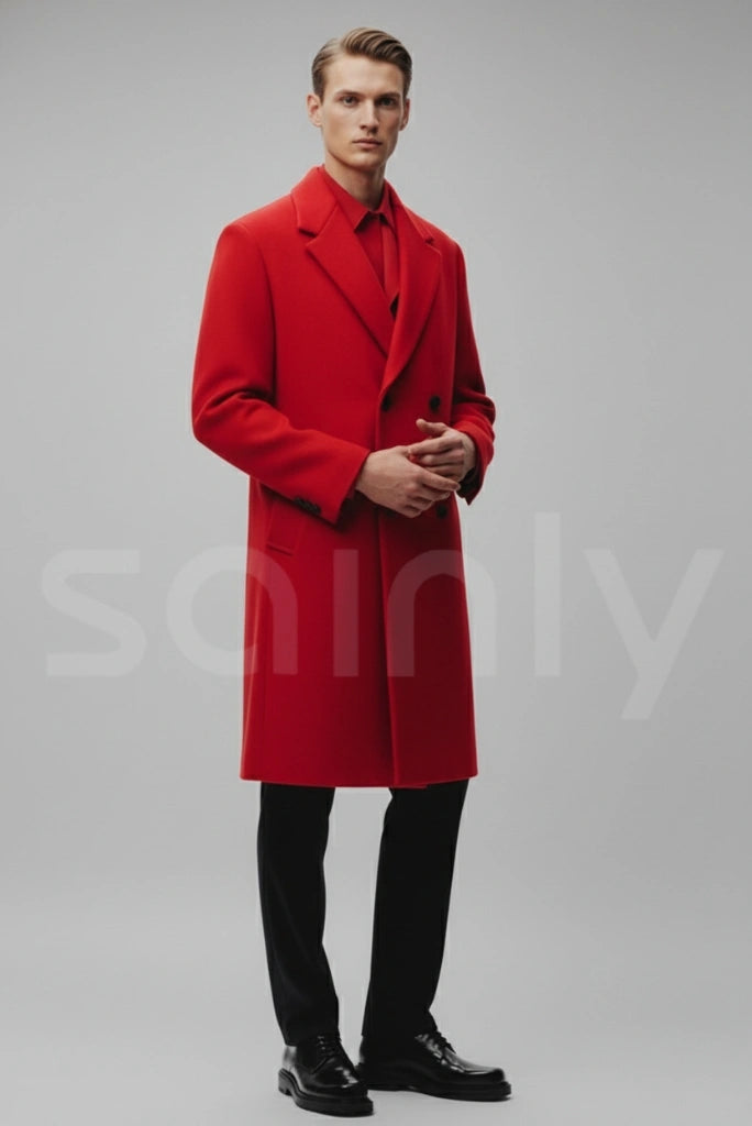 Men red overcoat for winters-front