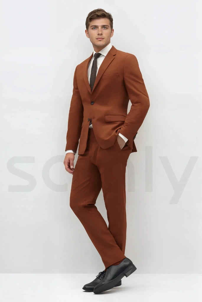 Stylish rust suit for men party wear-front