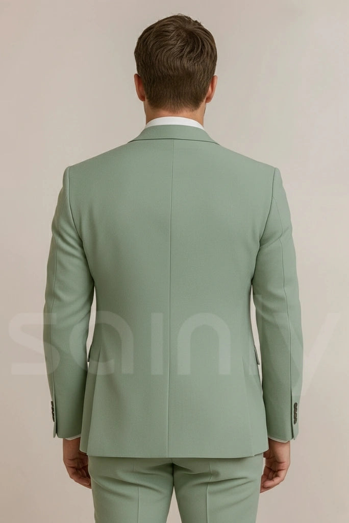 Men relaxed-fit sage green suit styled for a brunch date or semi-formal gathering-Back