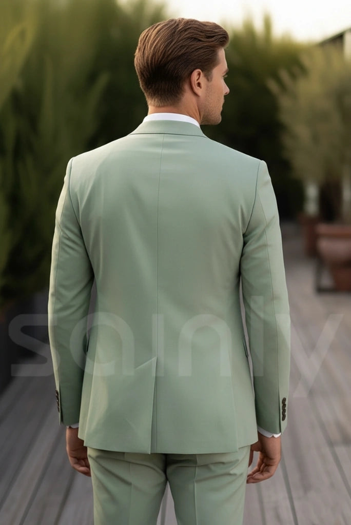 Sage green men's suit with notch lapel blazer for Semi-formal parties Fashion events-back