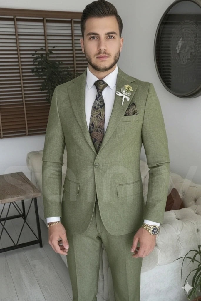 Men sage green suit-front 
