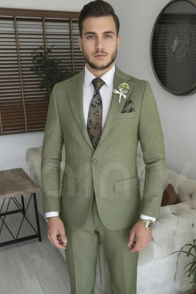 Men sage green suit-front