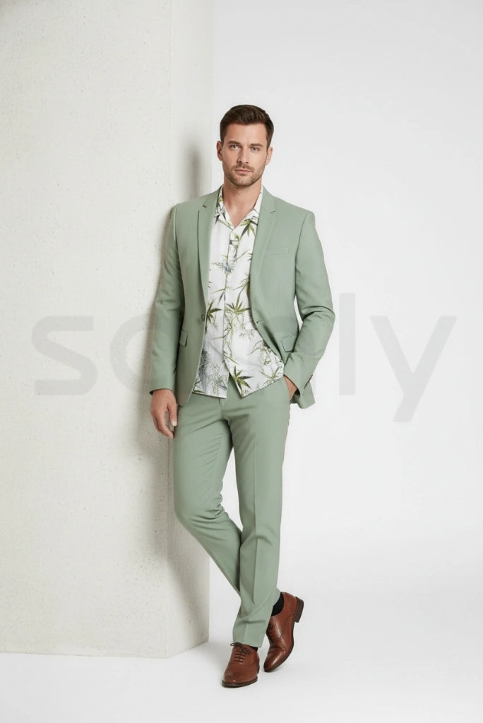 Stylish sage green two-piece suit for men-side