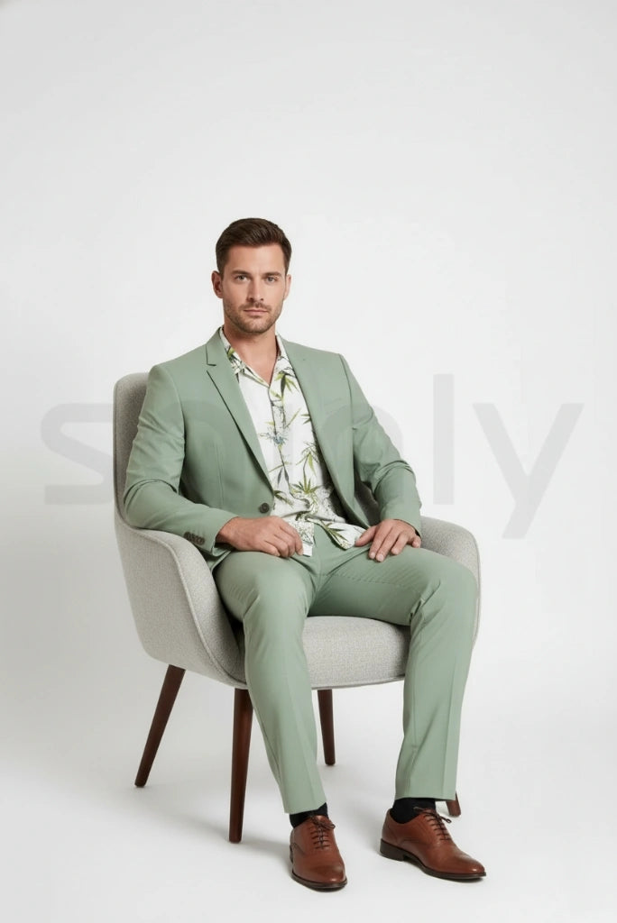 Elegant men’s sage green suit for weddings and formal occasions-side