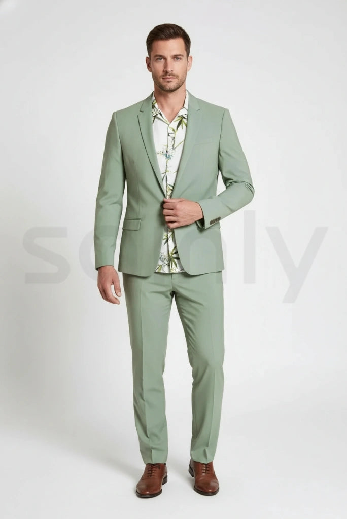 Men sage green two-piece suit-front