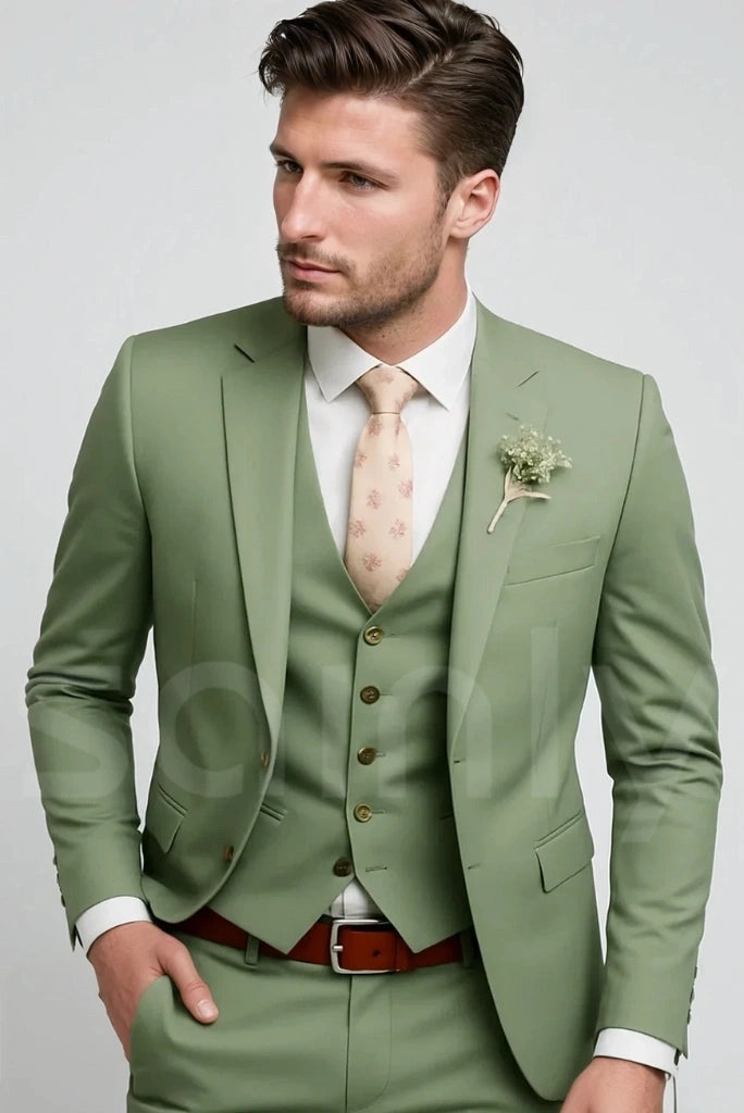 Sage green suit, perfect for festive occasions or festive celebrations-front