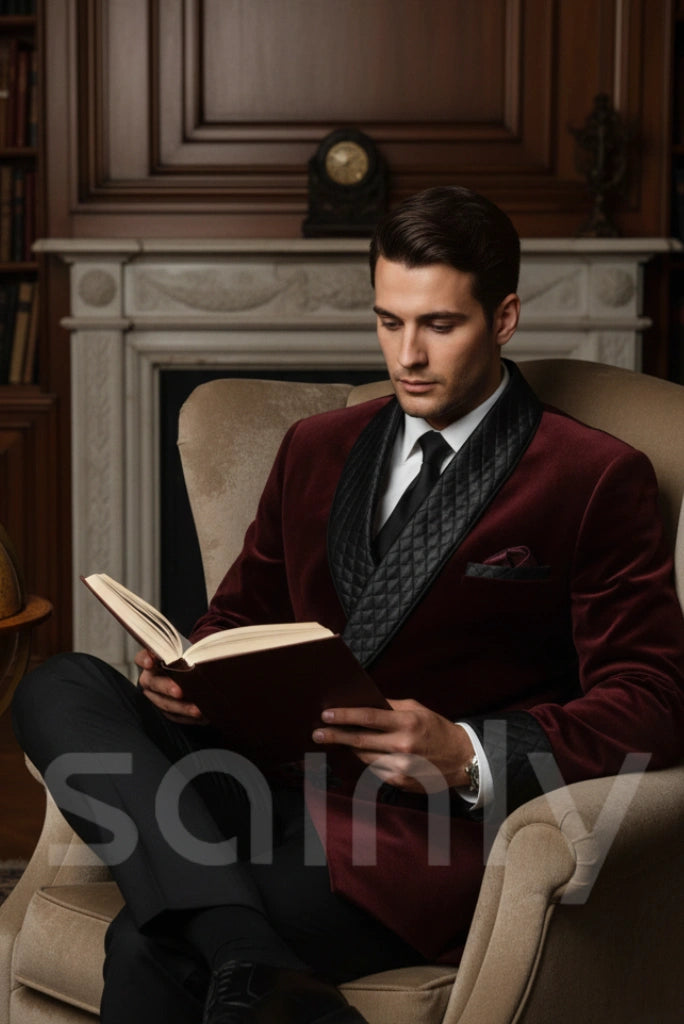 Warm burgundy winter smoking coat stylish men’s robe jacket