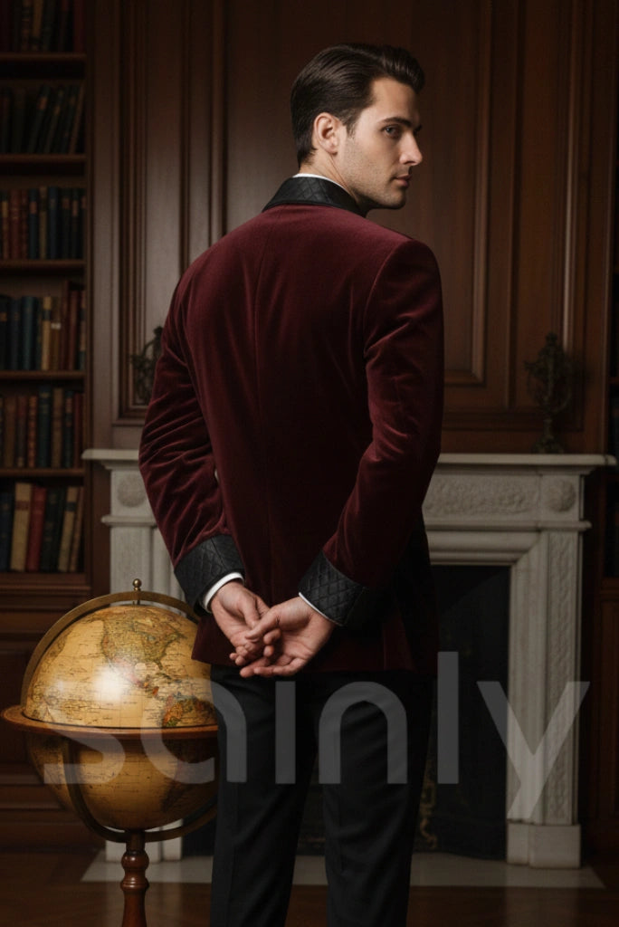 Elegant burgundy dinner jacket for men formal evening wear