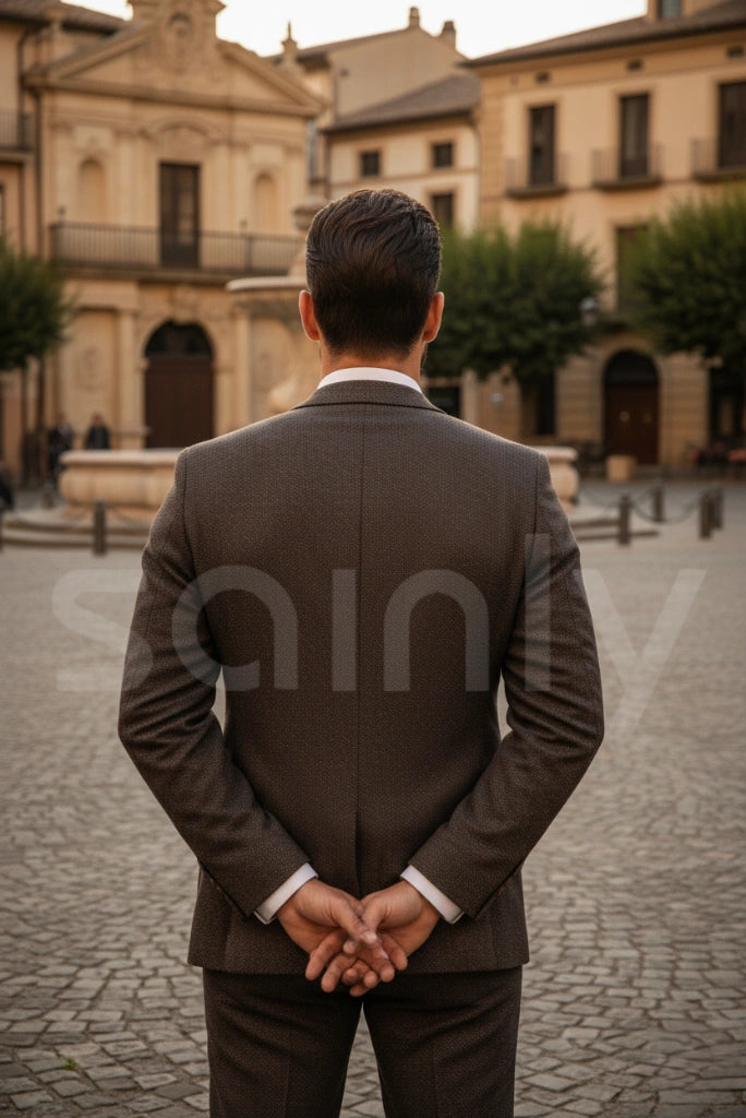 Premium brown tweed suit men winter formal look