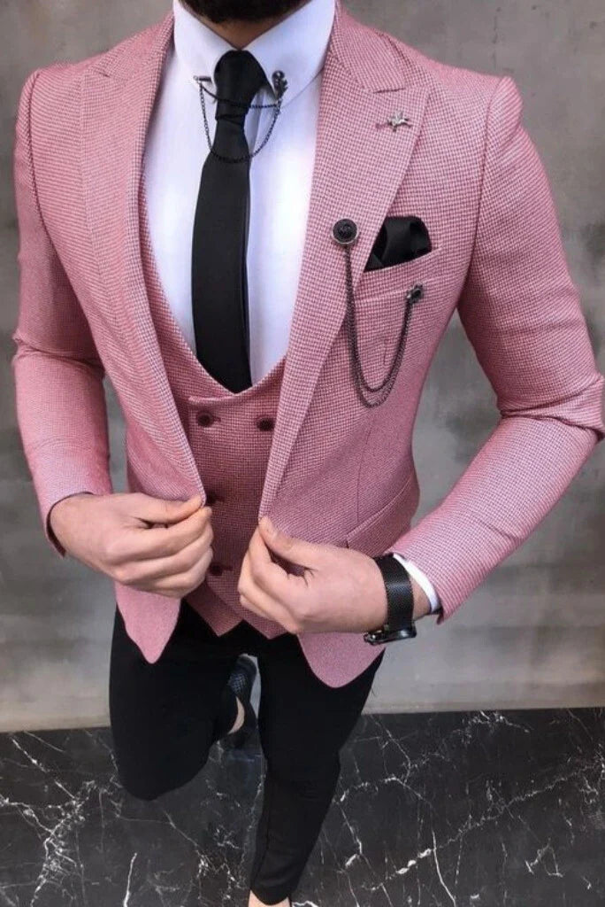 Men pink and black suit-front