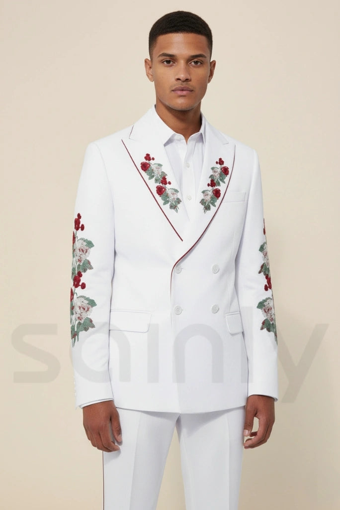 Men’s white embroidered wedding suit