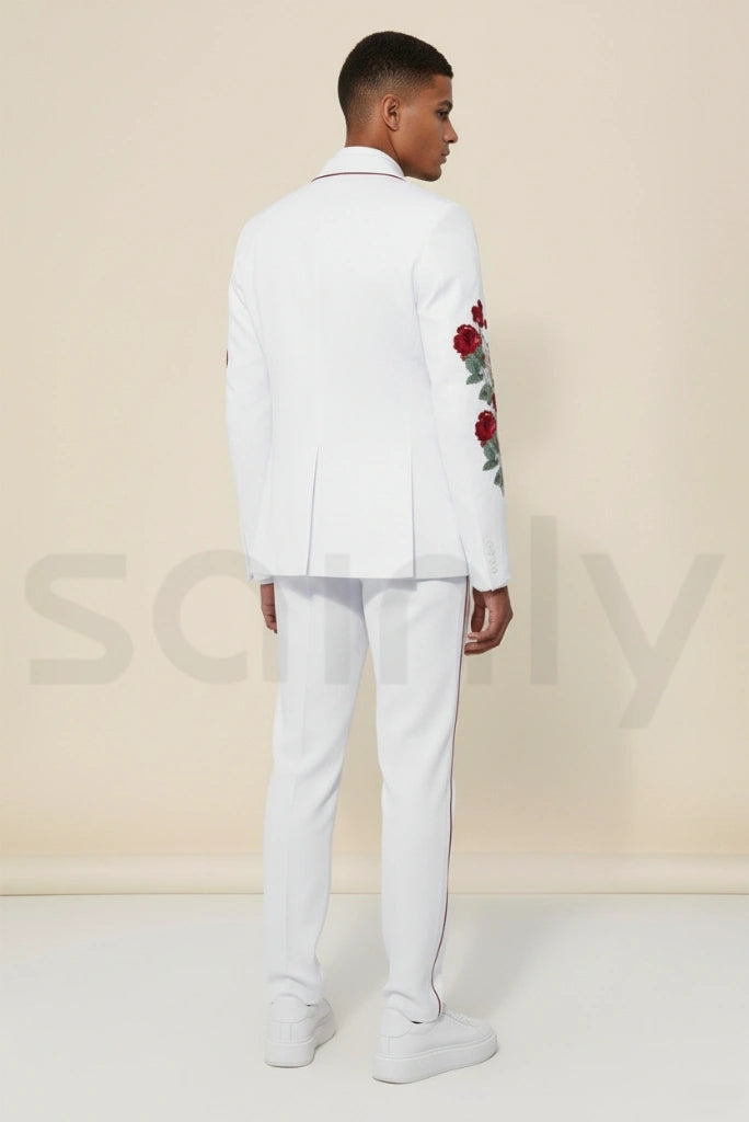 Premium men’s embroidered white suit for special occasions-back