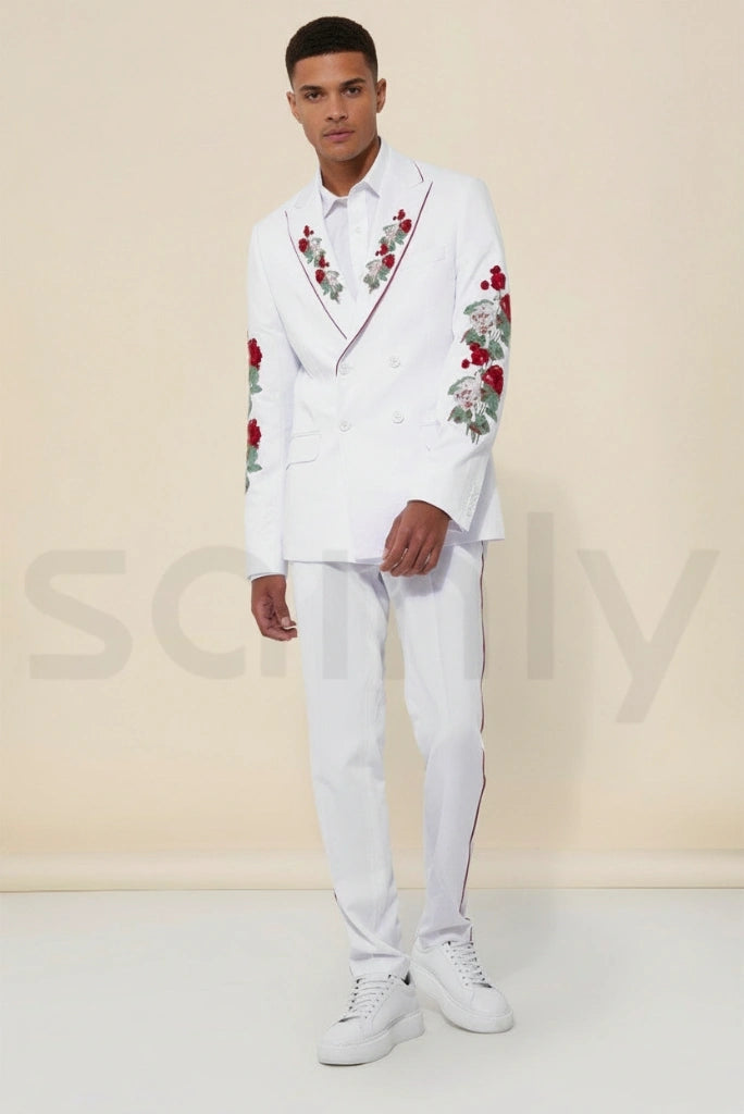 Classic white embroidery suit for festive occasions