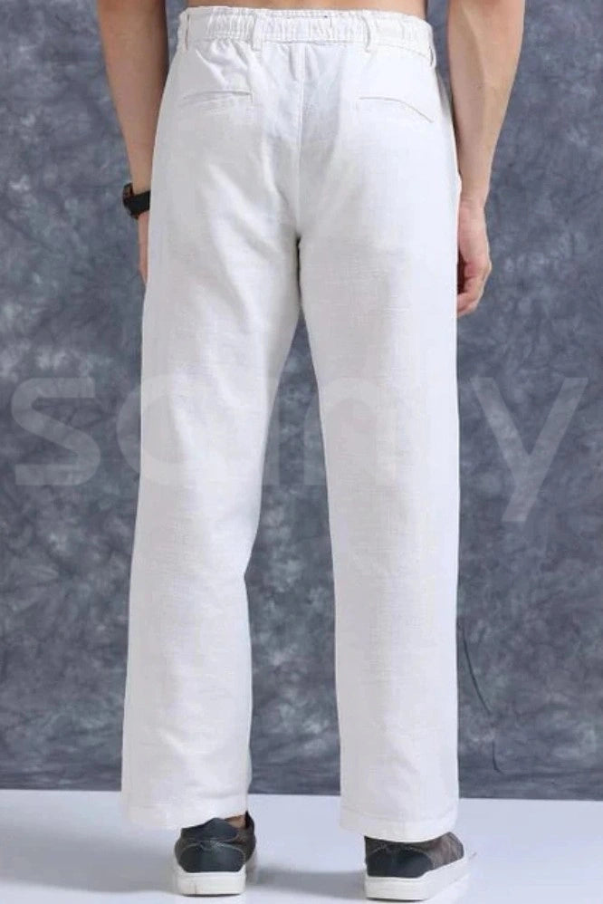 Men White Linen Pants – Breathable Lightweight Casual Wear