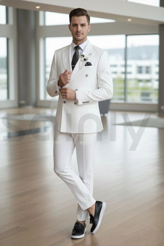 Men white double breasted suit for wedding and party wear-side