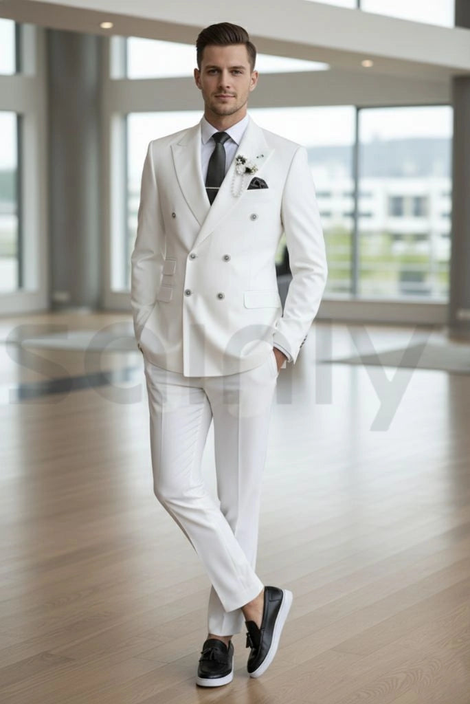 Men stylish white double breasted formal suit
