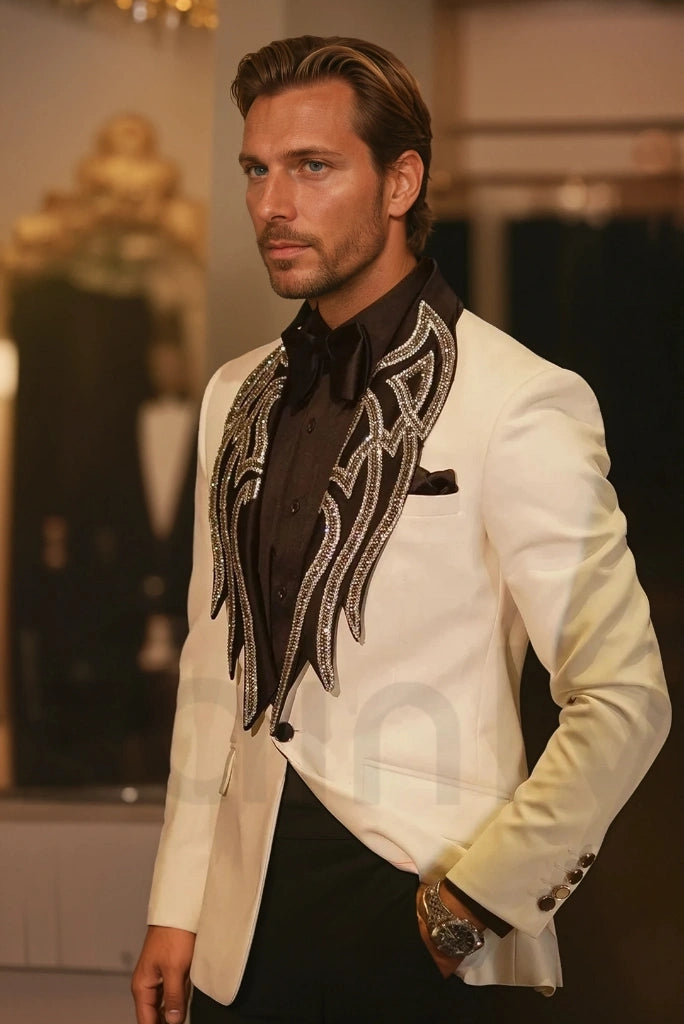 Stylish Off White Tuxedo Suit For Men – Perfect For Grooms And Special Occasions-side