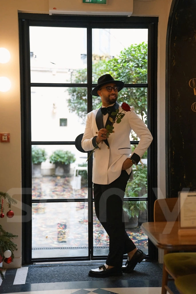 Men’s double-breasted suit for engagement look-side