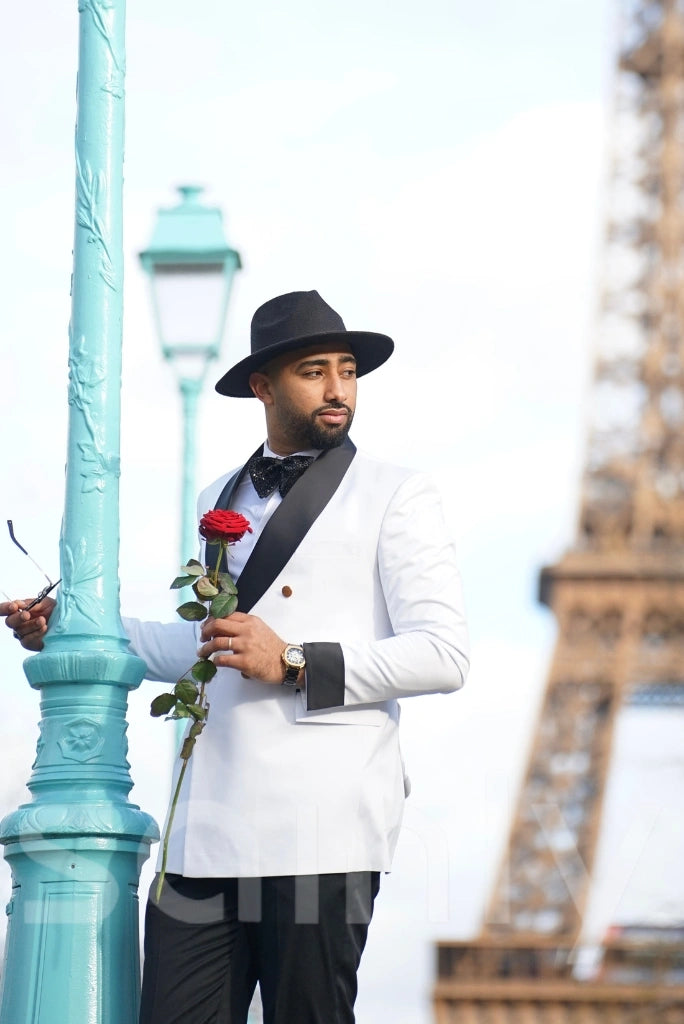 Sharp white black double-breasted suit fashion