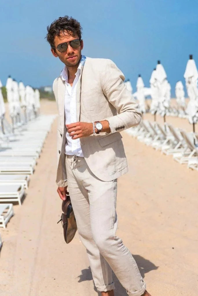 Men beige lightweight suit for men-side 