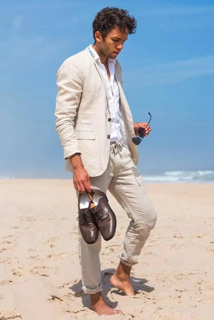 Beach linen beige suit for men