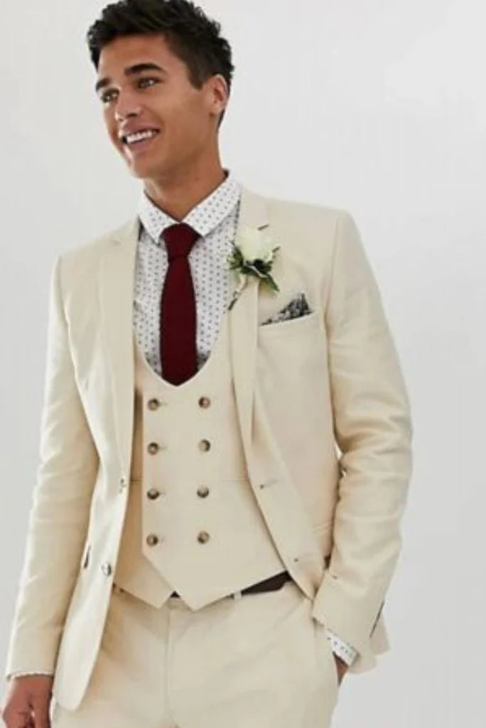 Men beige formal three piece-front