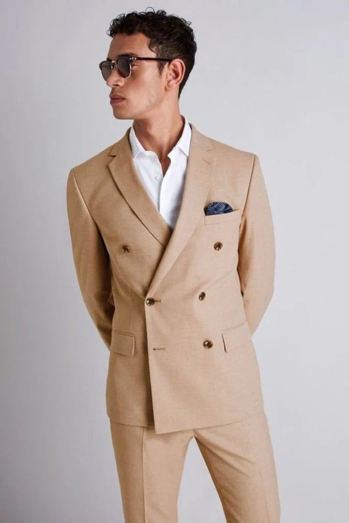 Men beige suit double breasted-front