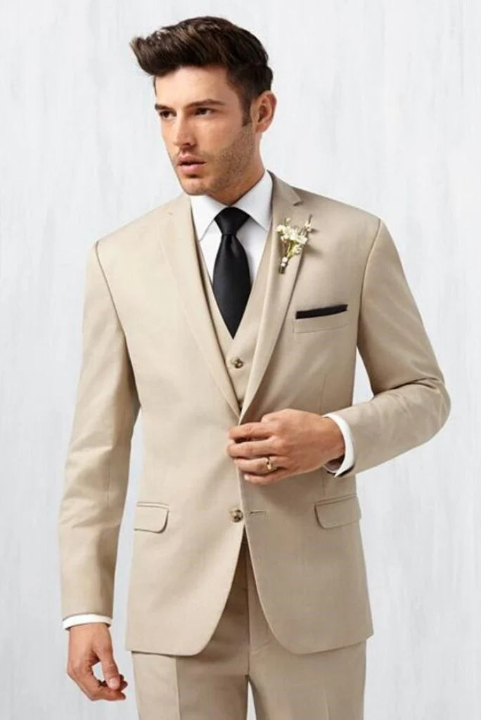 Men beige three piece formal-front