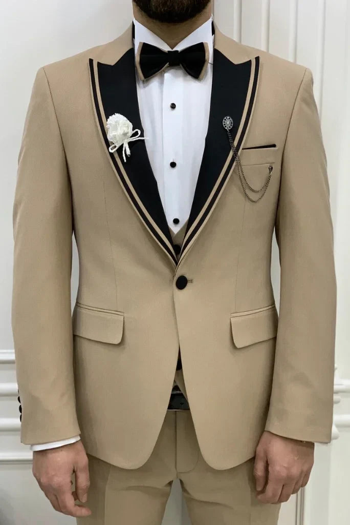 Beige three piece suit for men