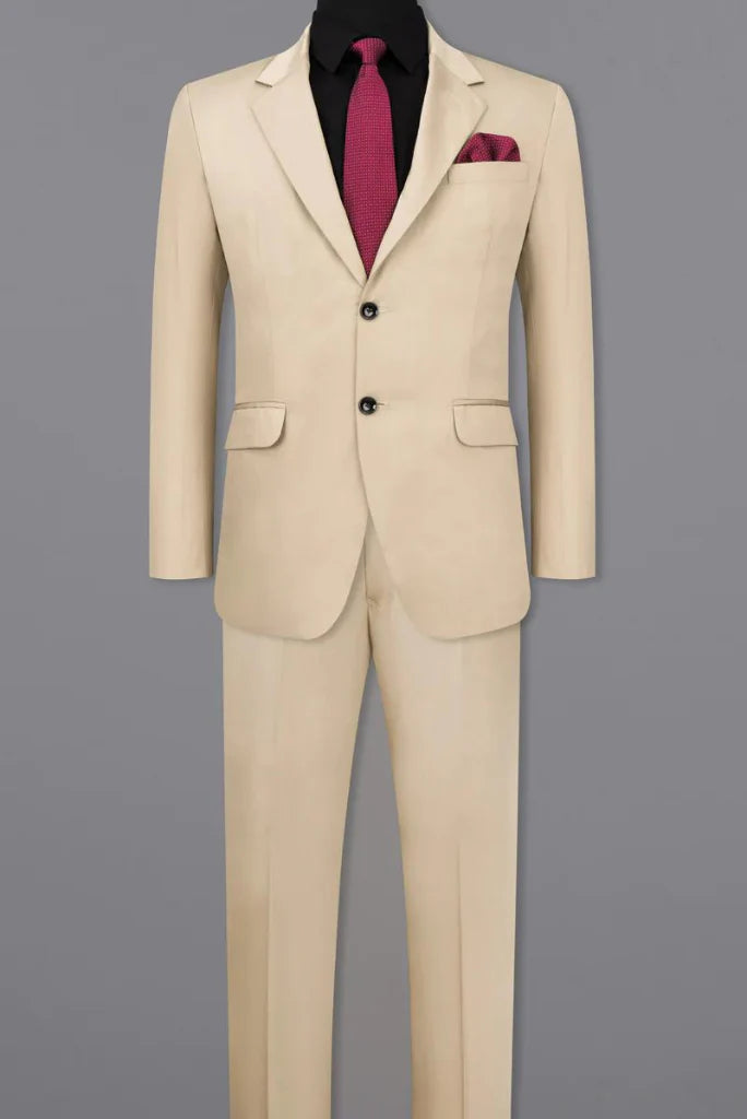 Men beige two piece suit-front