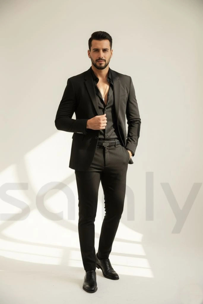 Men tailored black two piece suit for events