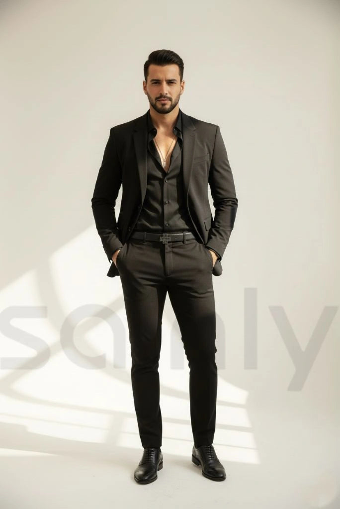 Elegant men black formal suit outfit