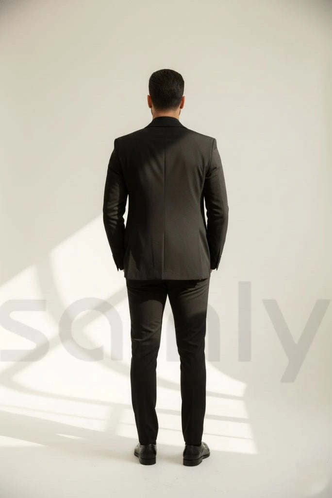 Men black two piece suit ideal for meetings and parties-back