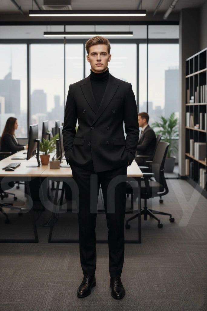 Men black suit for events and office wear-full front