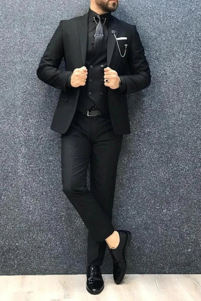 Men black suit set-front