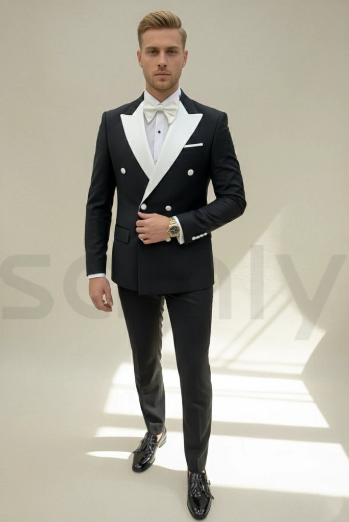 Men black and white suit-front