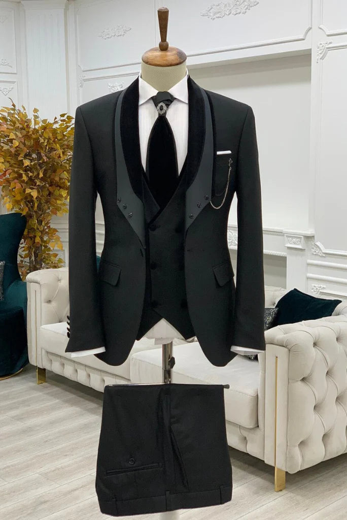 Wedding wear black three piece suit for men