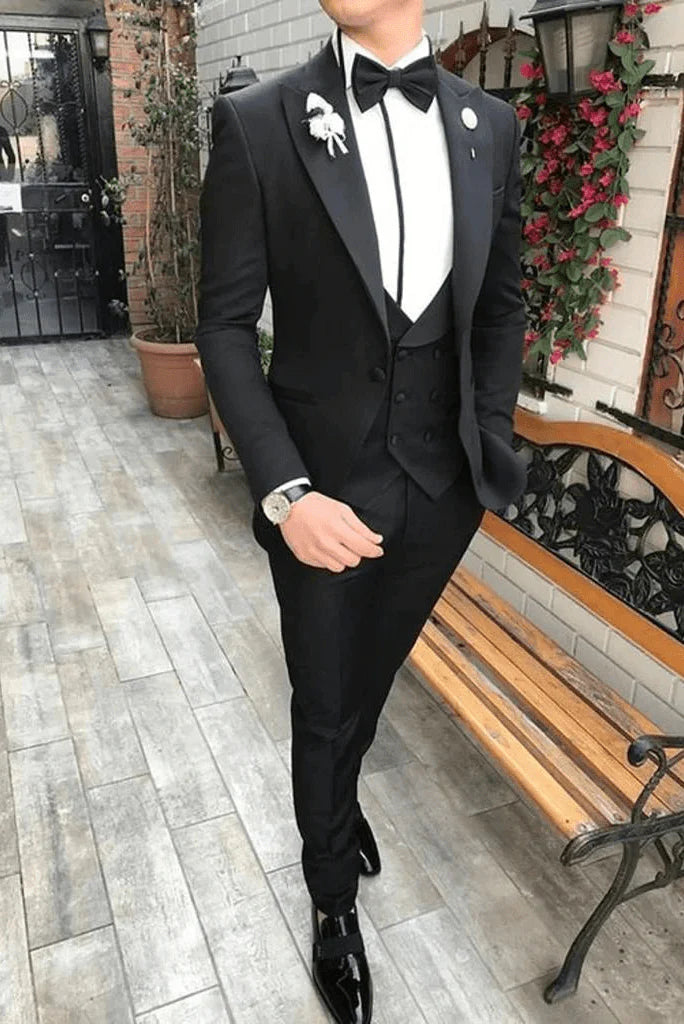 Men black tuxedo suit-front