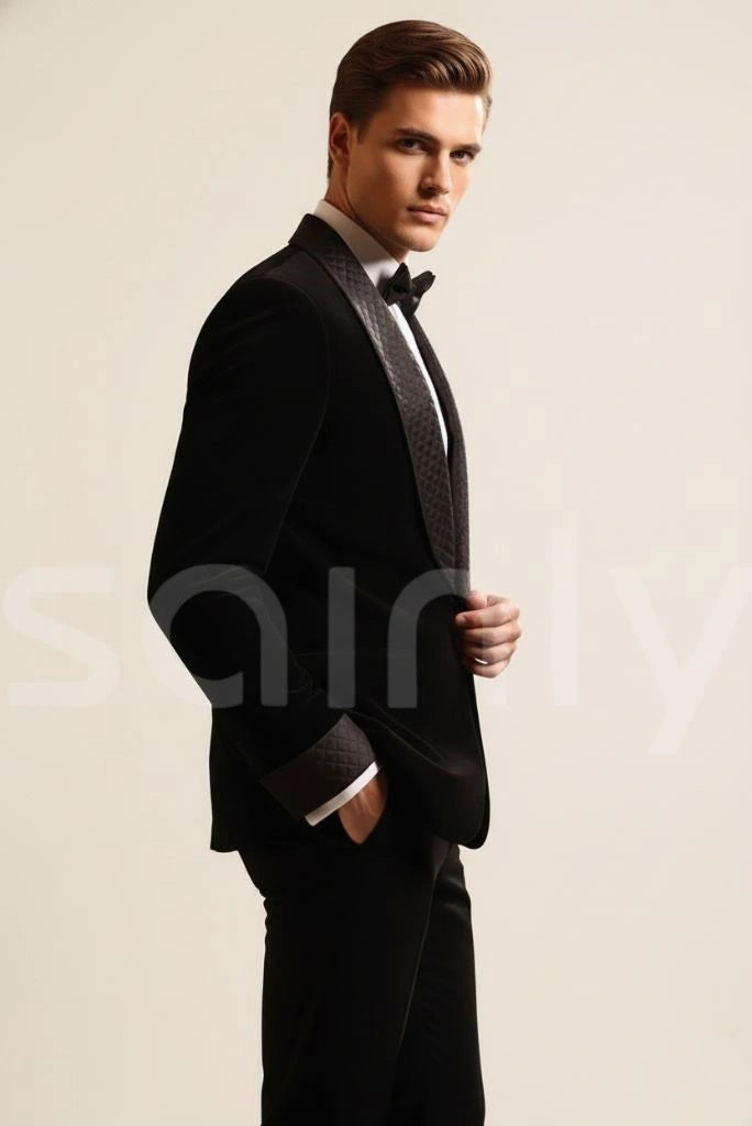 Black velvet suit for men-side