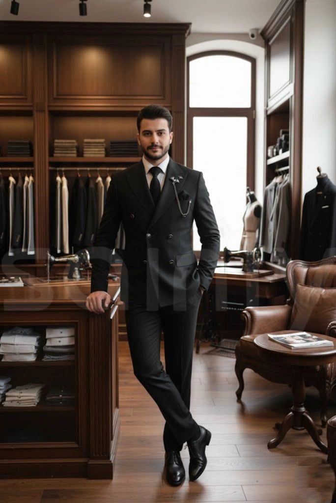 Men black two piece double breasted suit