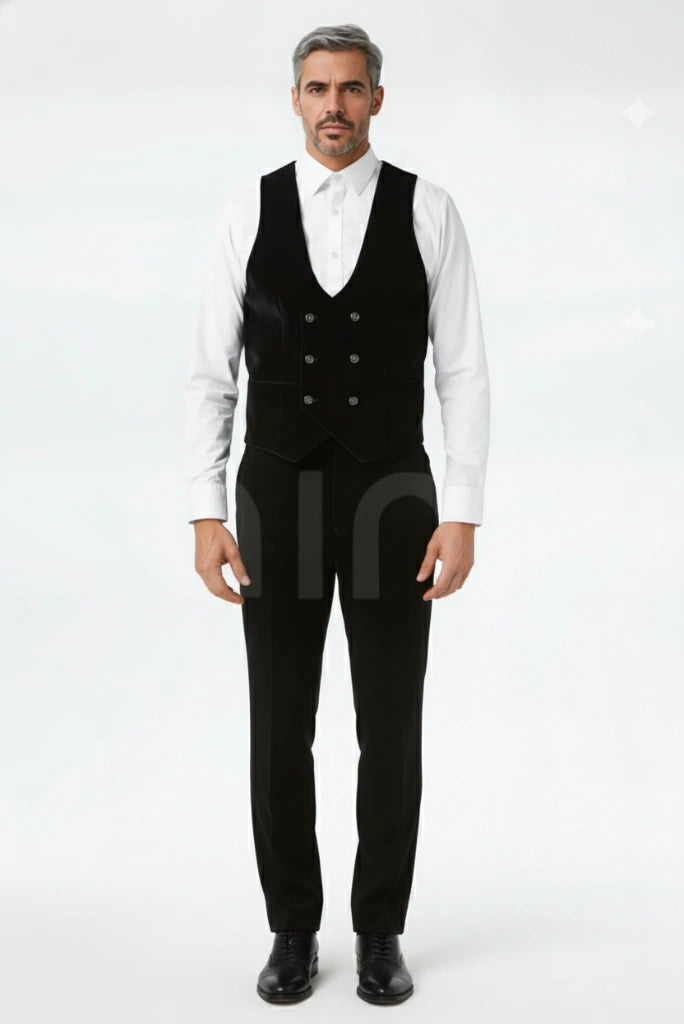 Black velvet waistcoat and pant suit for men