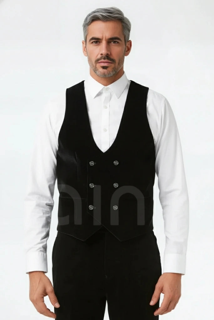 Men black waistcoat and pan suit