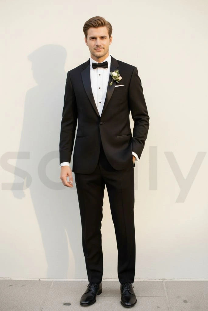 Elegant men black formal 2 piece tuxedo outfit