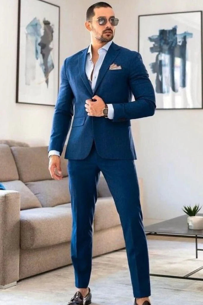Men wo piece blue office wear suit-front