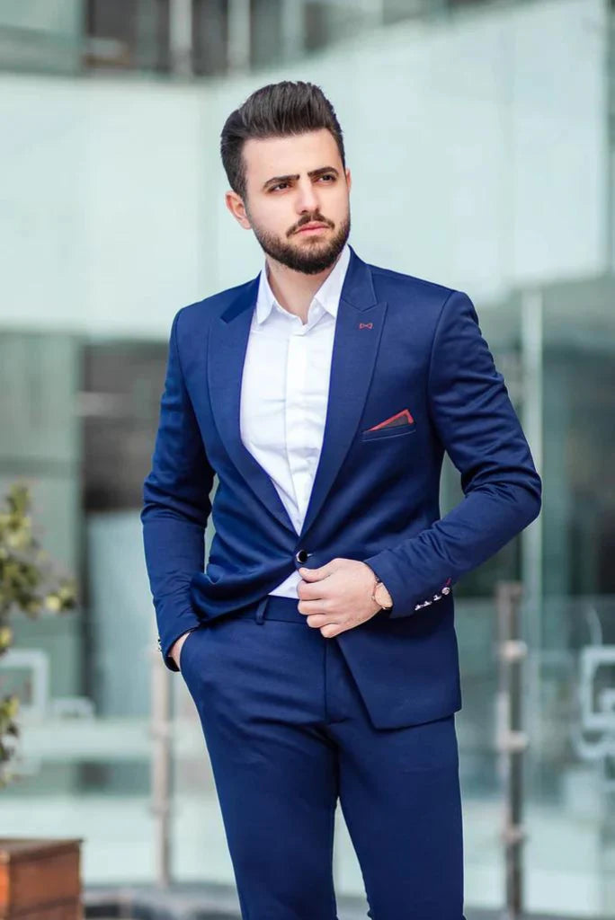 Men blue suit formal-front