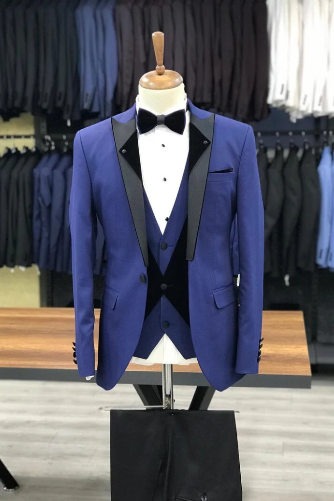 Men three piece formal suit blue