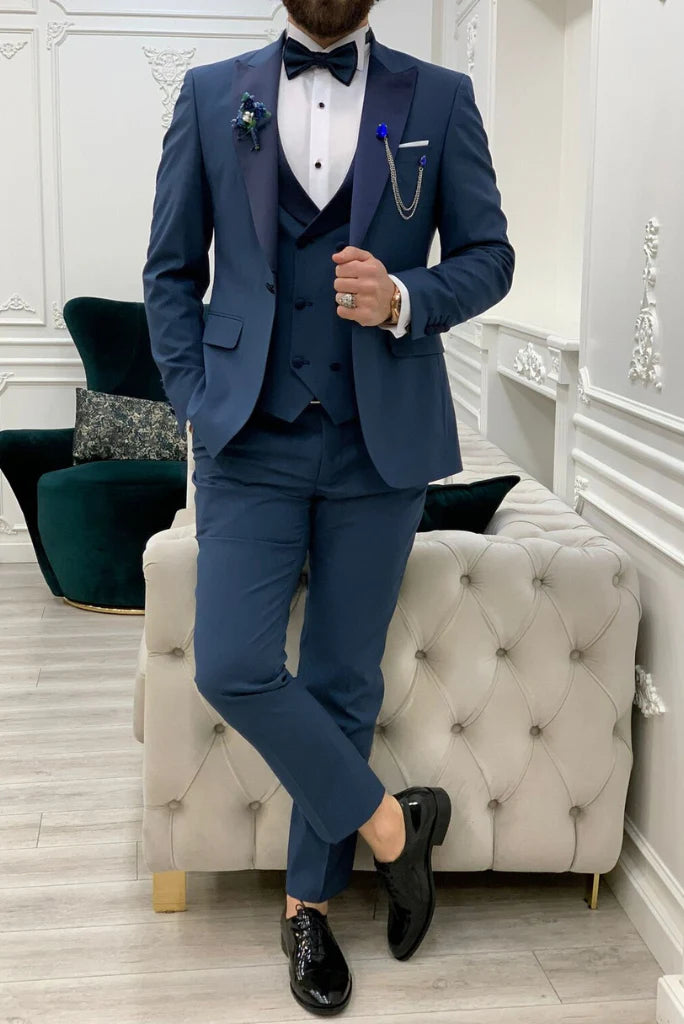 Men blue three piece wedding wear-front