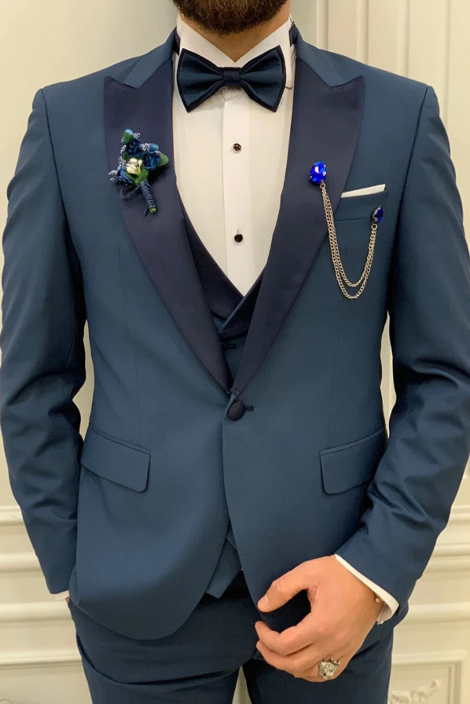 Blue three piece suit for men